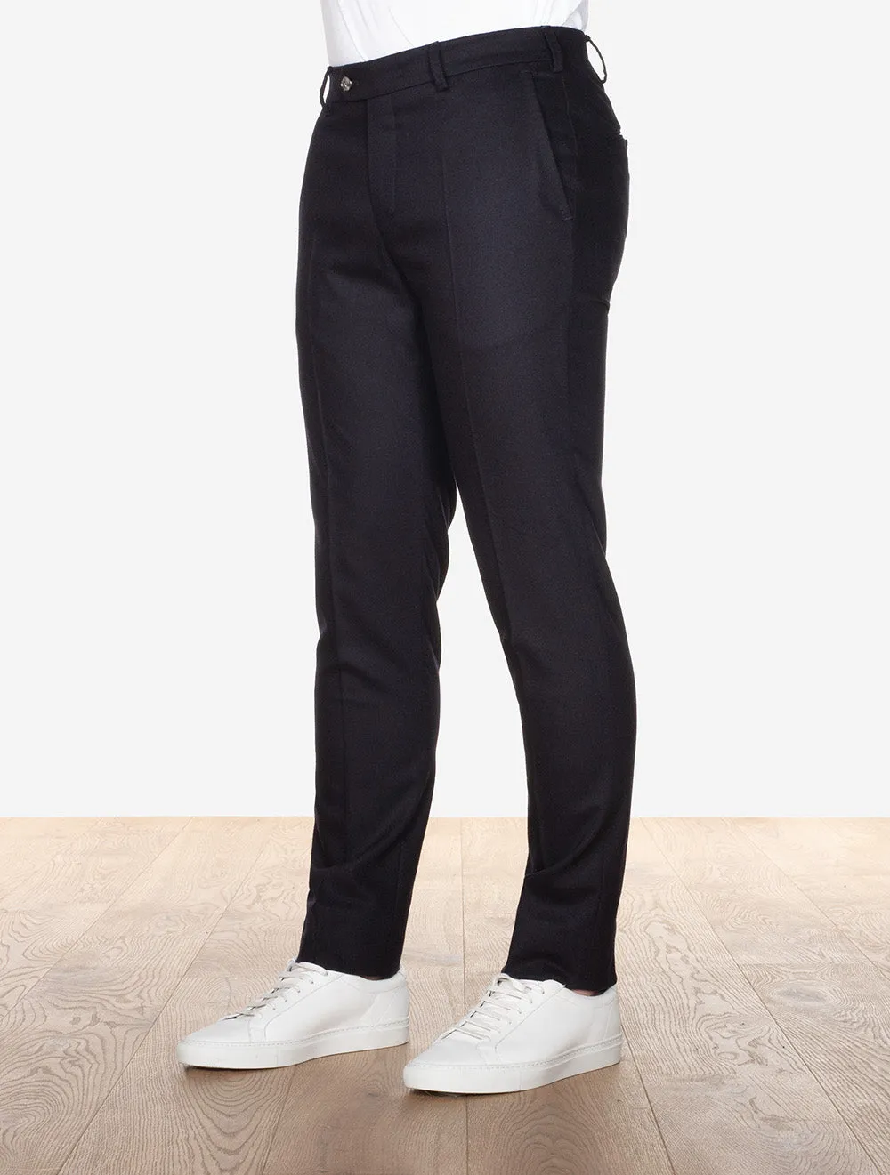 Navy Lupus Wool Flannel Trousers