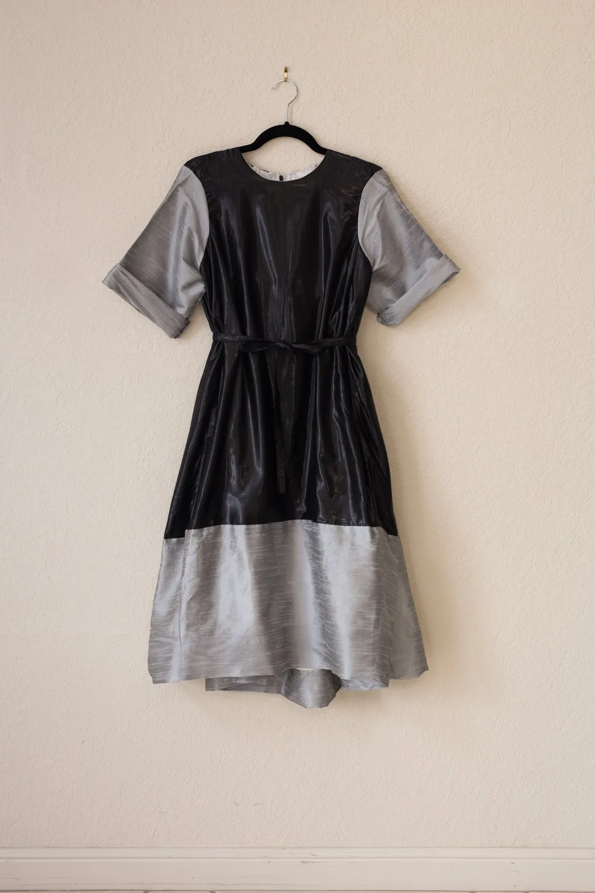 Nikki Dress - Black Shine/Silver Tussel Silk