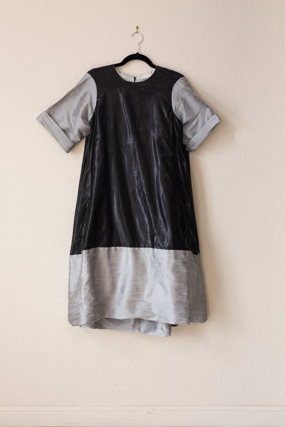 Nikki Dress - Black Shine/Silver Tussel Silk