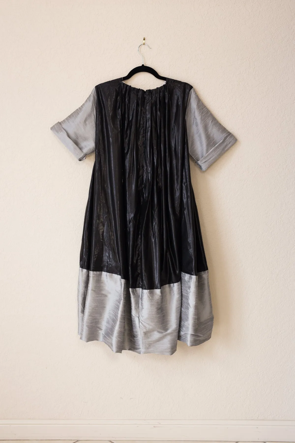 Nikki Dress - Black Shine/Silver Tussel Silk