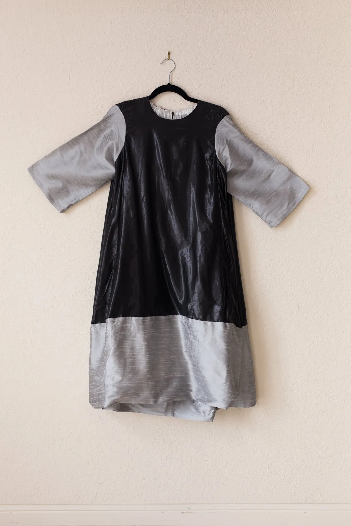 Nikki Dress - Black Shine/Silver Tussel Silk