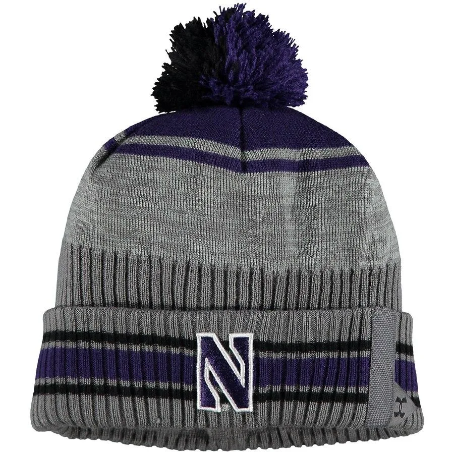 Northwestern Wildcats Under Armour 2019 Sideline POM Cuffed Knit Beanie Hat Cap