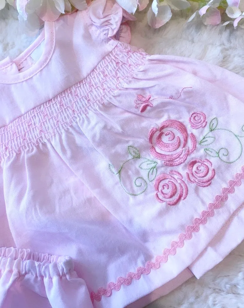 Nursery time rose embroidery dress and knickers