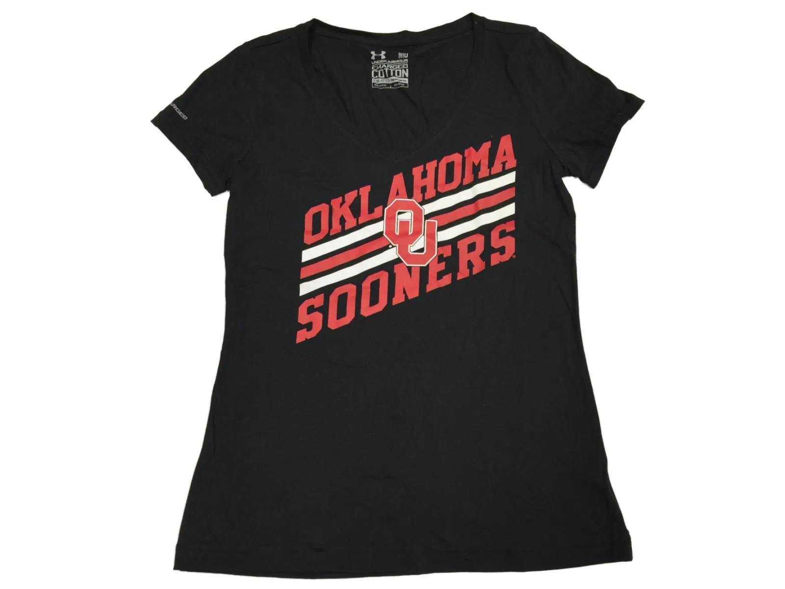 Oklahoma Sooners Under Armour Women Black Charged Cotton Heat Gear T-Shirt (M)