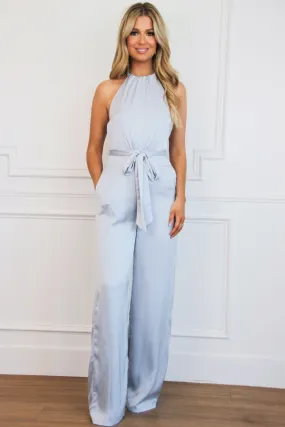 One Call Away Satin Jumpsuit: Light Blue