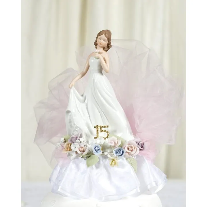 Pastel Rose Porcelain Quinceanera Cake Topper