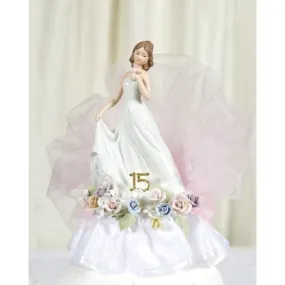 Pastel Rose Porcelain Quinceanera Cake Topper