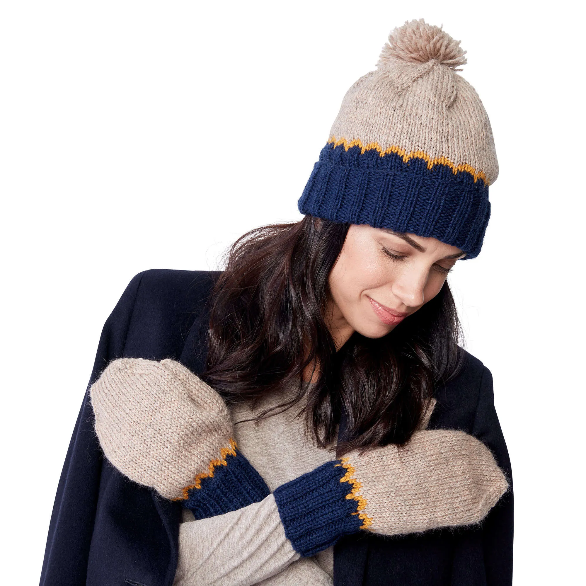 Patons Fair Isle Knit Hat And Mittens Set