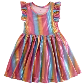 Pink Chicken Ruffle Steph Dress - Rainbow Lame