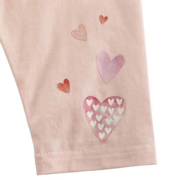 Pink Heart Print 3/4 Leggings