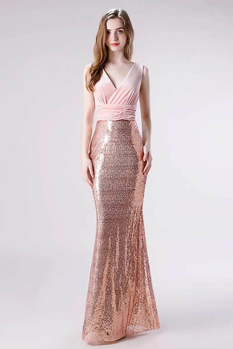 Pink Shimmery Sequin Lace Prom Dresses