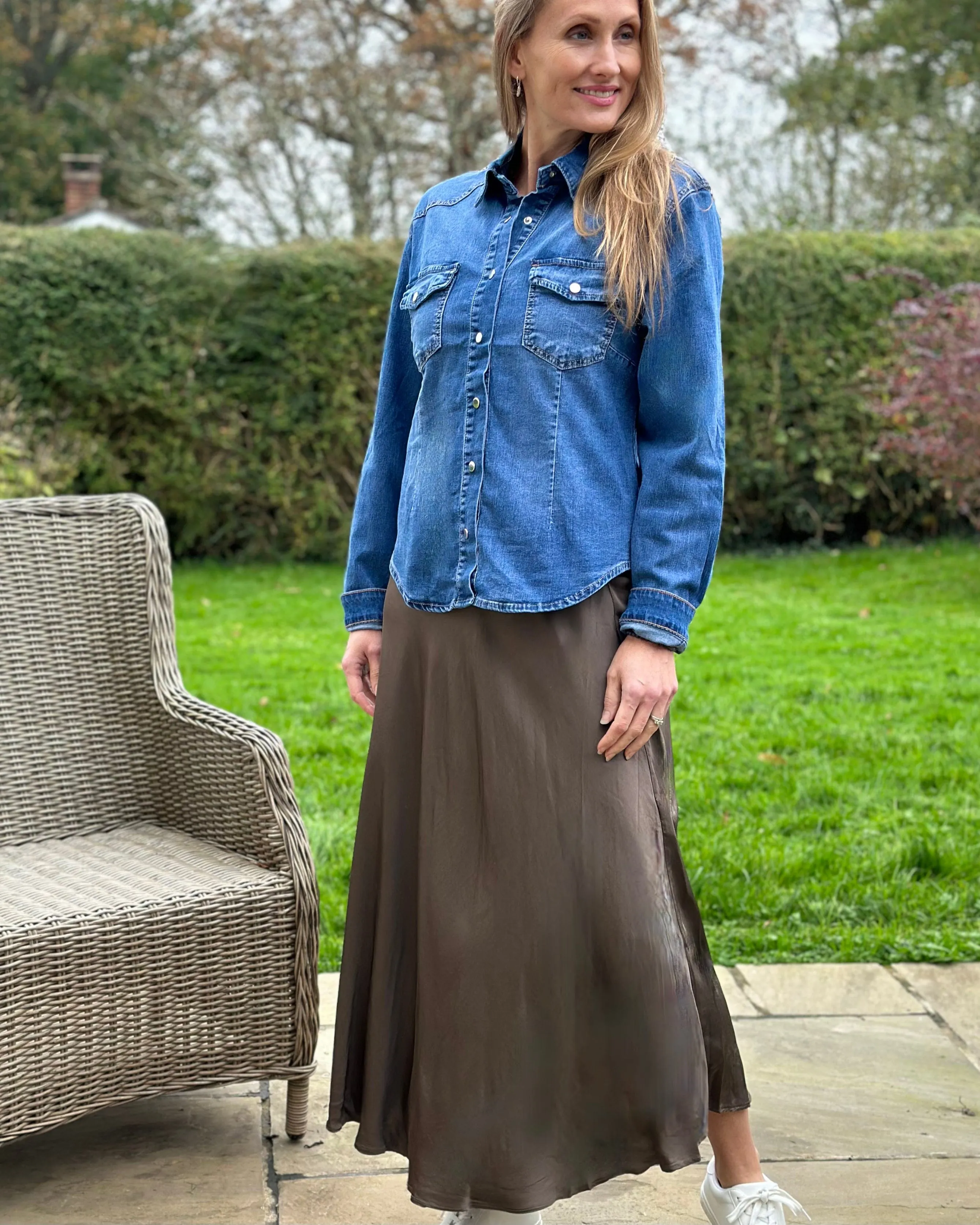 Plain Satin Skirt - Chocolate Brown