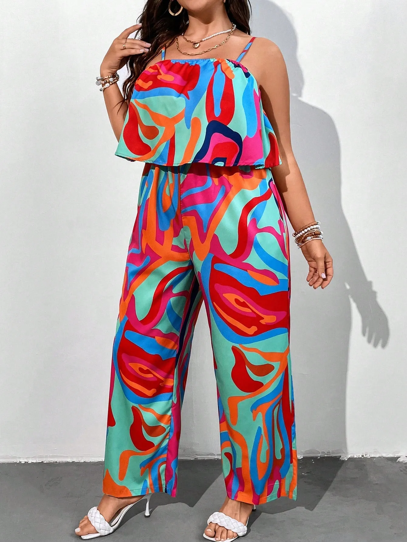 Plus All Over Print Cami Jumpsuit