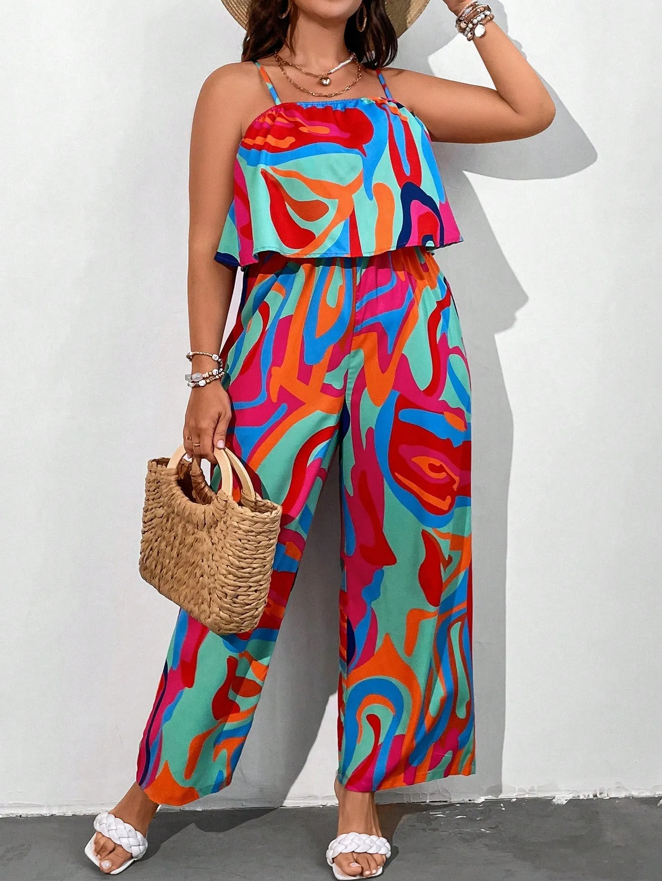 Plus All Over Print Cami Jumpsuit