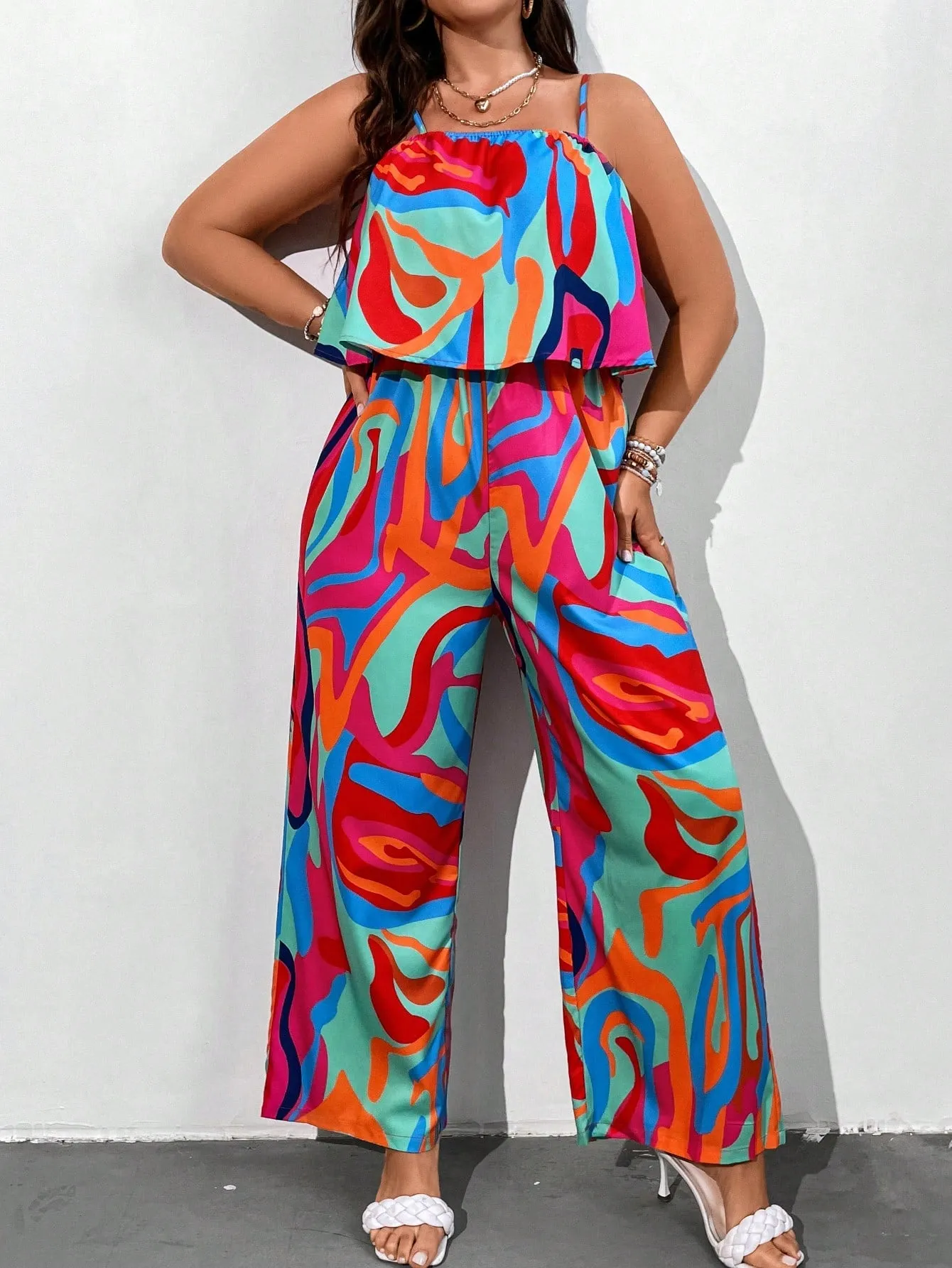 Plus All Over Print Cami Jumpsuit