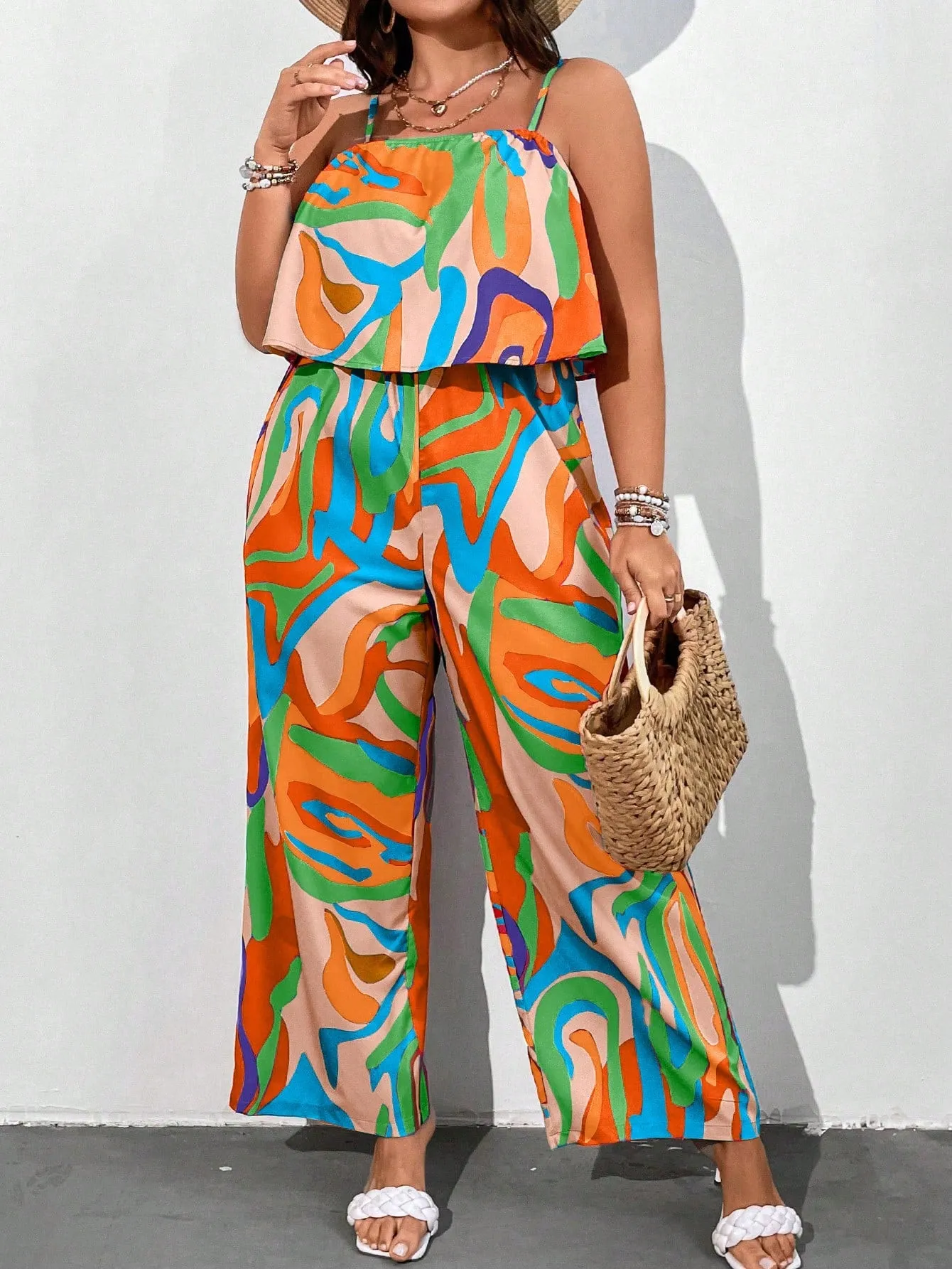 Plus All Over Print Cami Jumpsuit