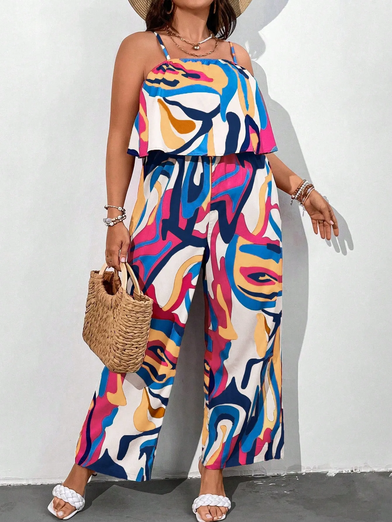 Plus All Over Print Cami Jumpsuit