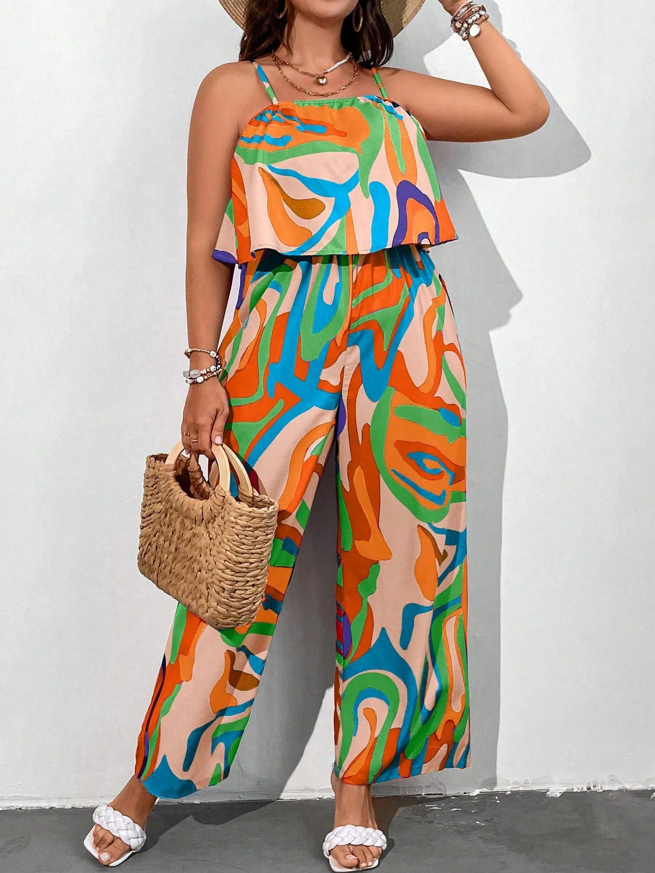 Plus All Over Print Cami Jumpsuit