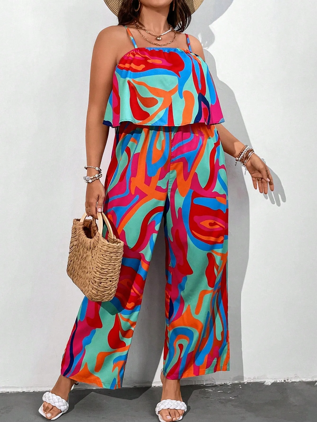 Plus All Over Print Cami Jumpsuit