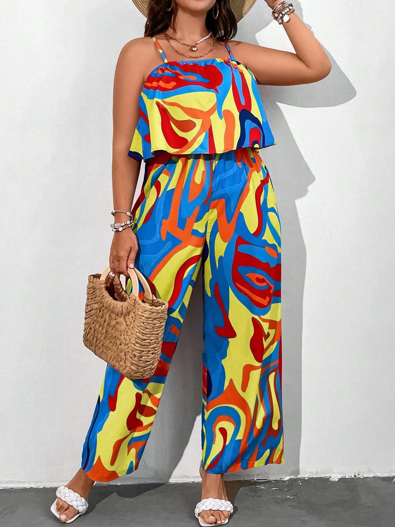 Plus All Over Print Cami Jumpsuit