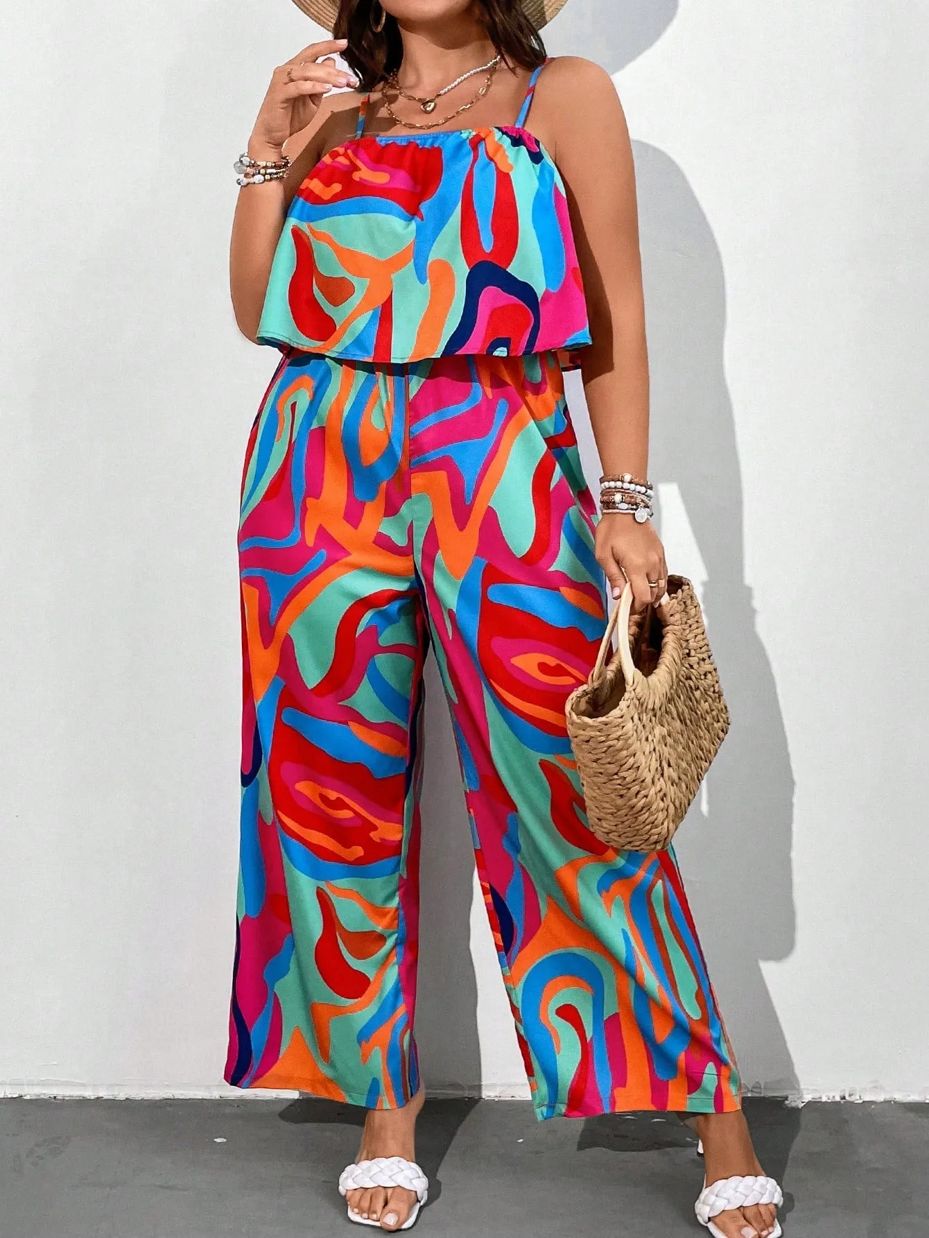 Plus All Over Print Cami Jumpsuit