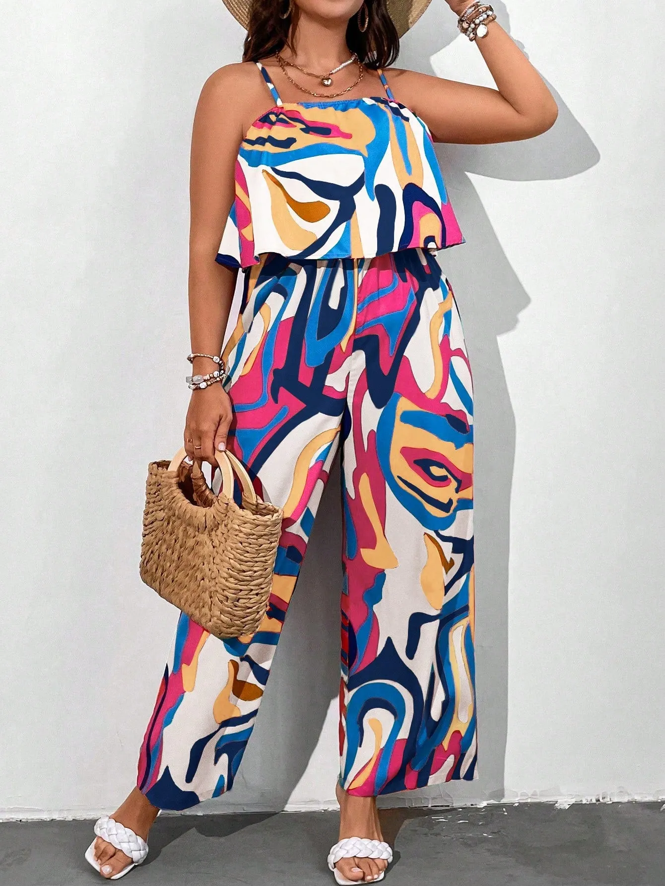 Plus All Over Print Cami Jumpsuit