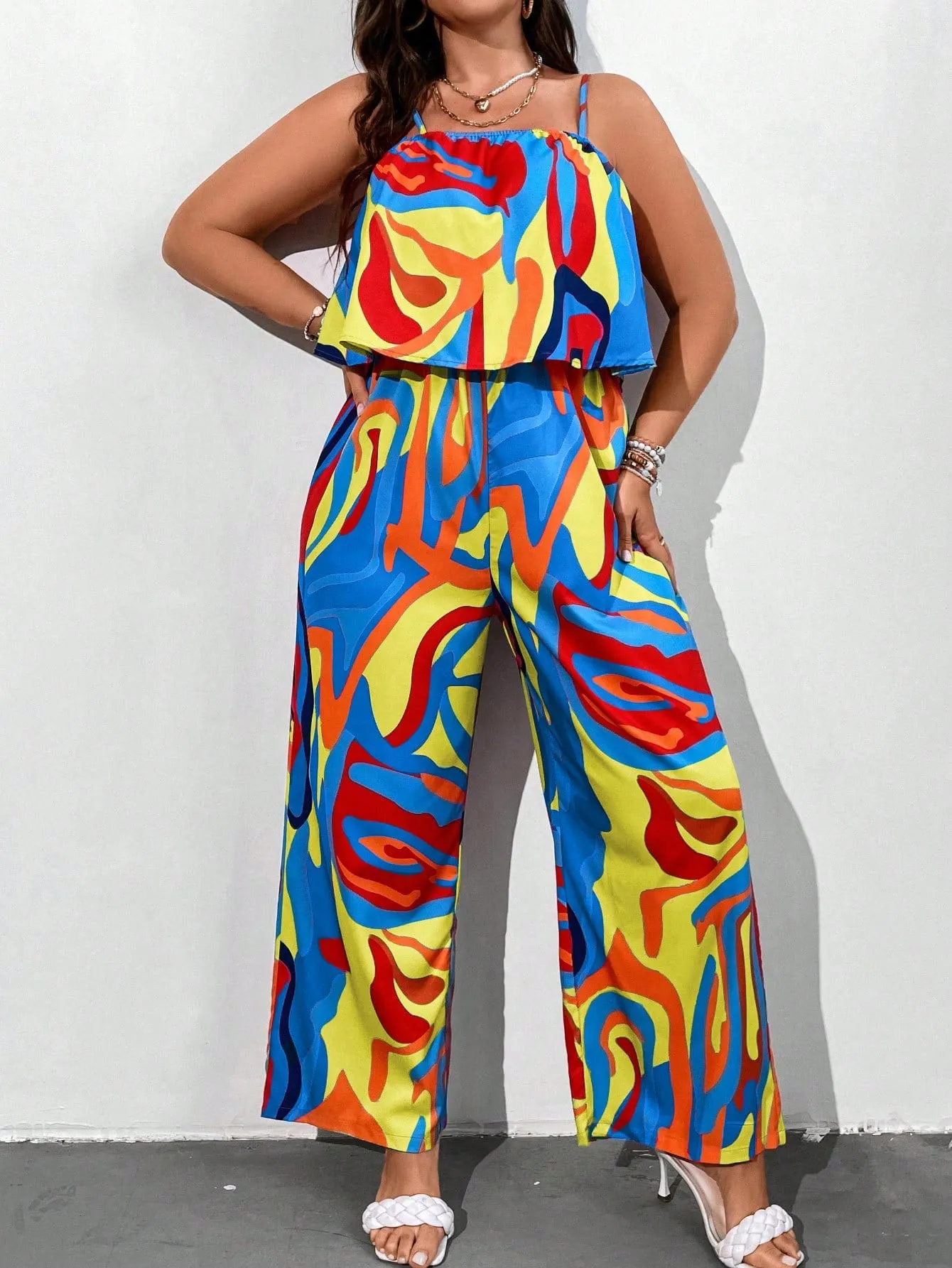 Plus All Over Print Cami Jumpsuit