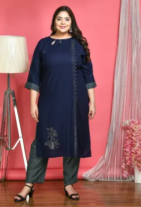 Plus Size Designer Navy Blue Kurta Pant Set