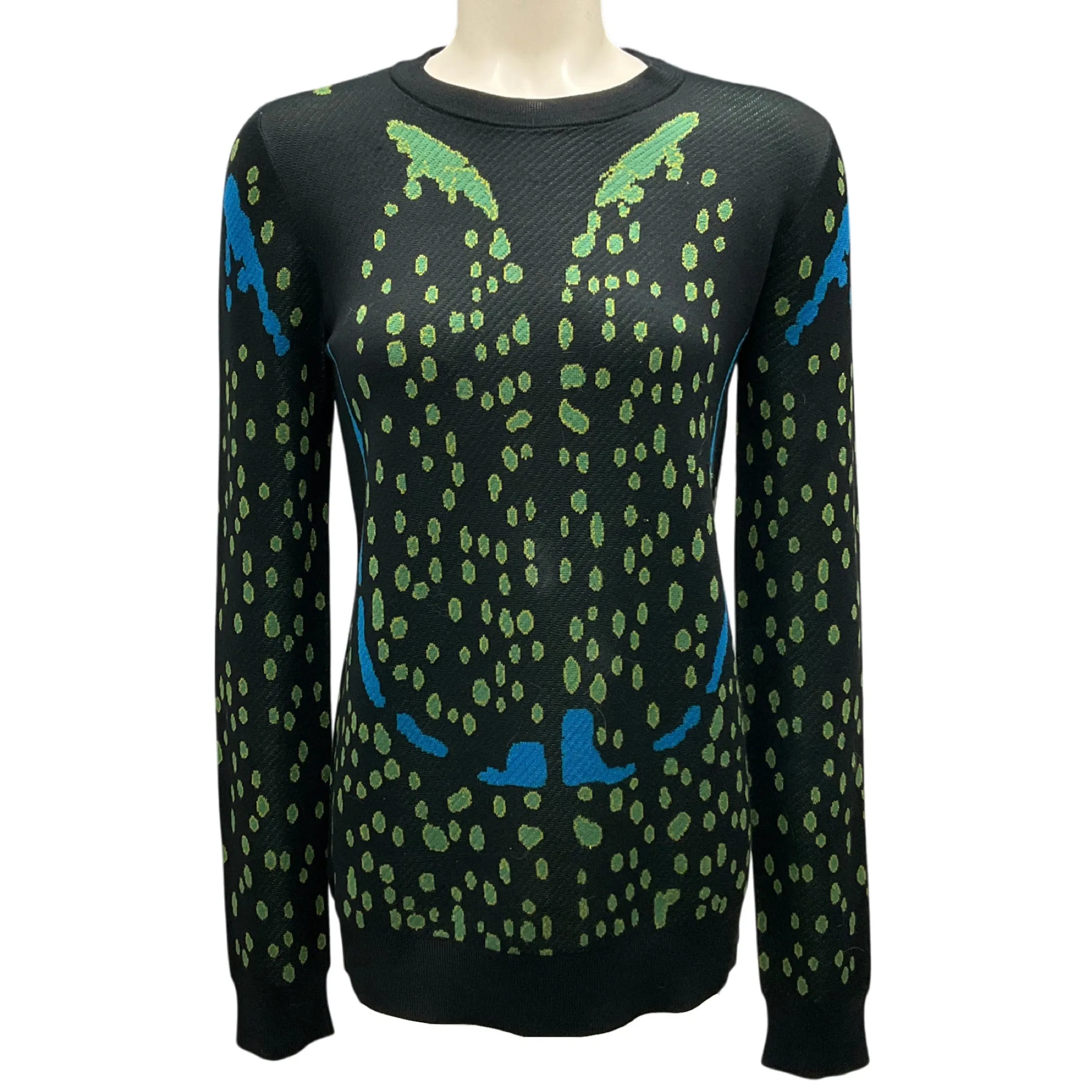 Proenza Schouler Black / Green / Blue Multi Silk Knit Sweater