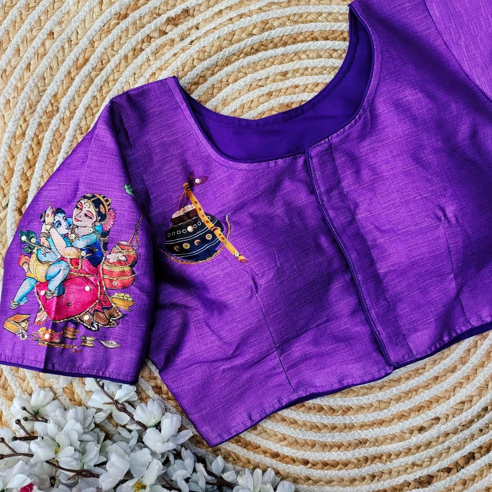 Purple Pure Silk Blouse with Antique Handcrafted Work