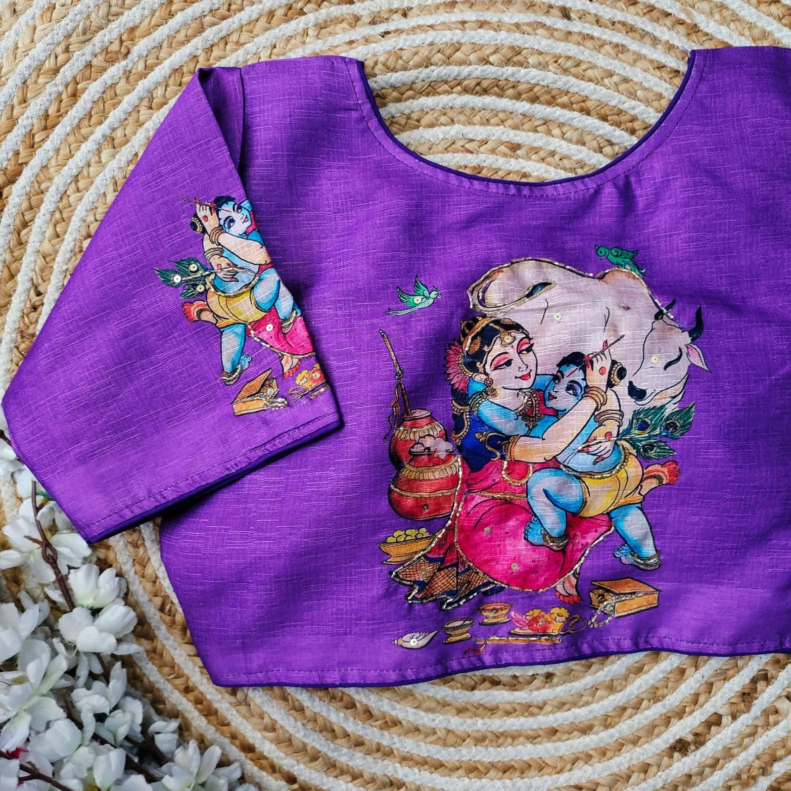 Purple Pure Silk Blouse with Antique Handcrafted Work