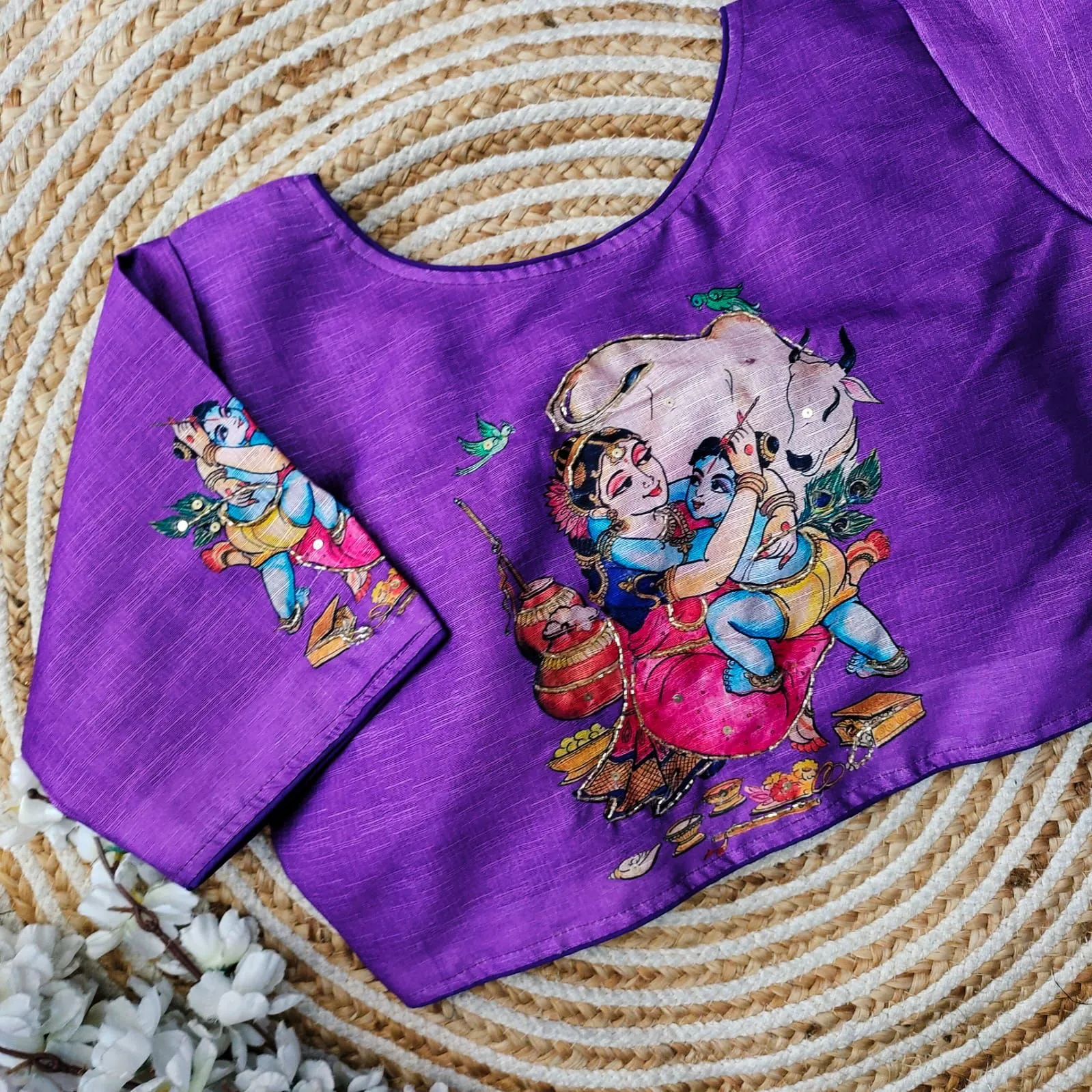 Purple Pure Silk Blouse with Antique Handcrafted Work