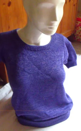 " Una" a ladies knitted short sleeve jumper/ tee shirt, royal purple