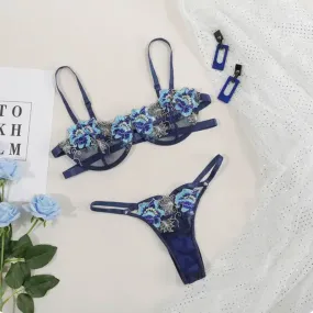 "Midnight Blooms Double Strap Lingerie Set"