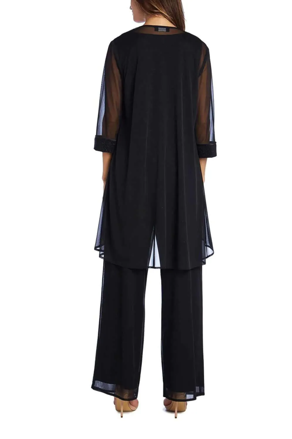 R&M Richards Scoop Neck Glitter ITY and Matte Duster Pants Set (Three Piece)