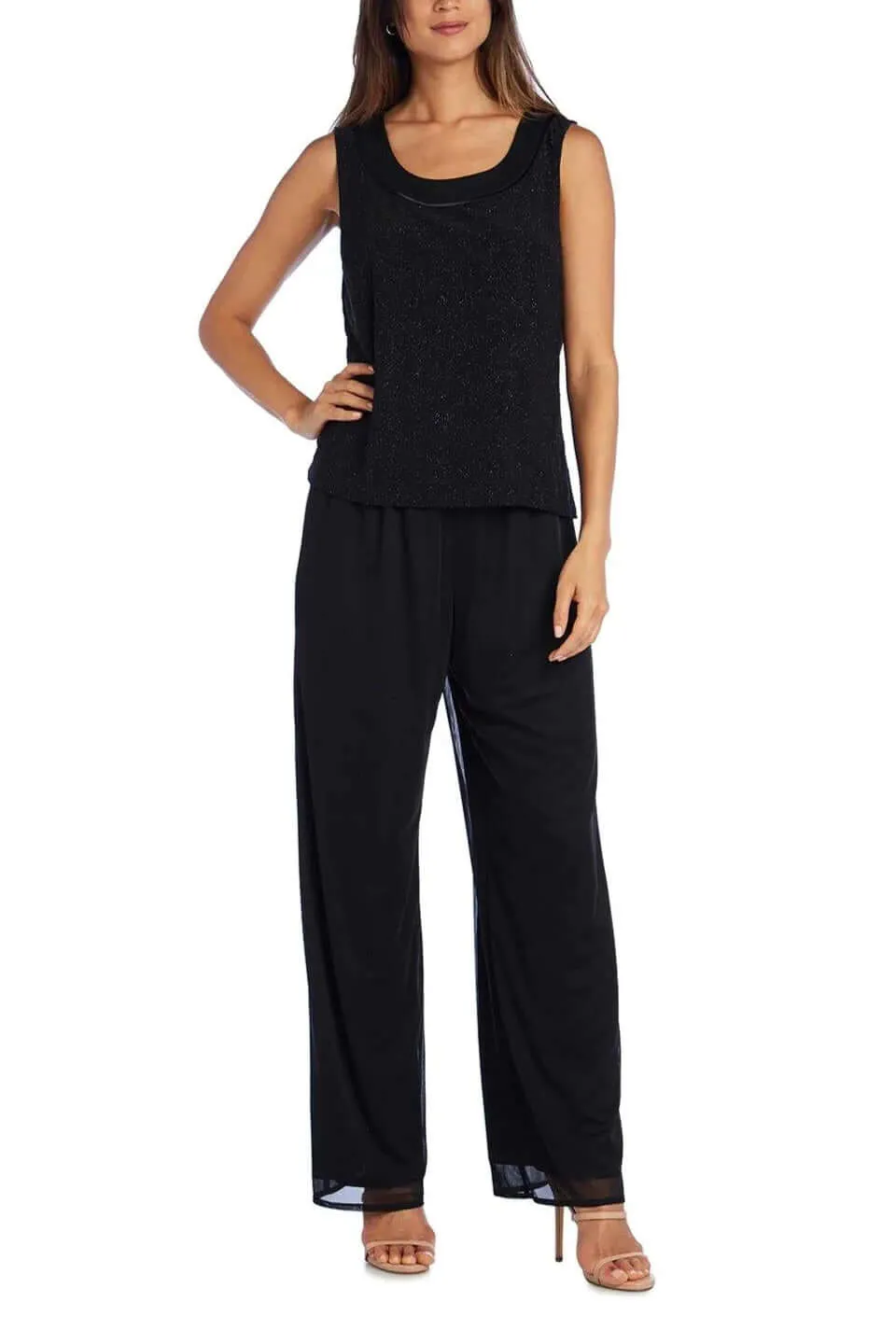 R&M Richards Scoop Neck Glitter ITY and Matte Duster Pants Set (Three Piece)