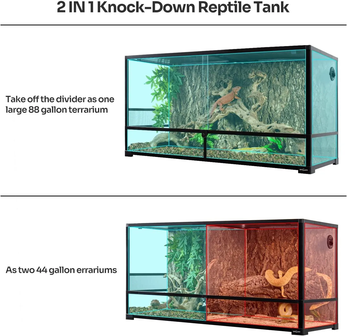 REPTI ZOO 90 Gallon 48*18*24 Glass Reptile Terrarium With Flexible Side Vent RK0223A