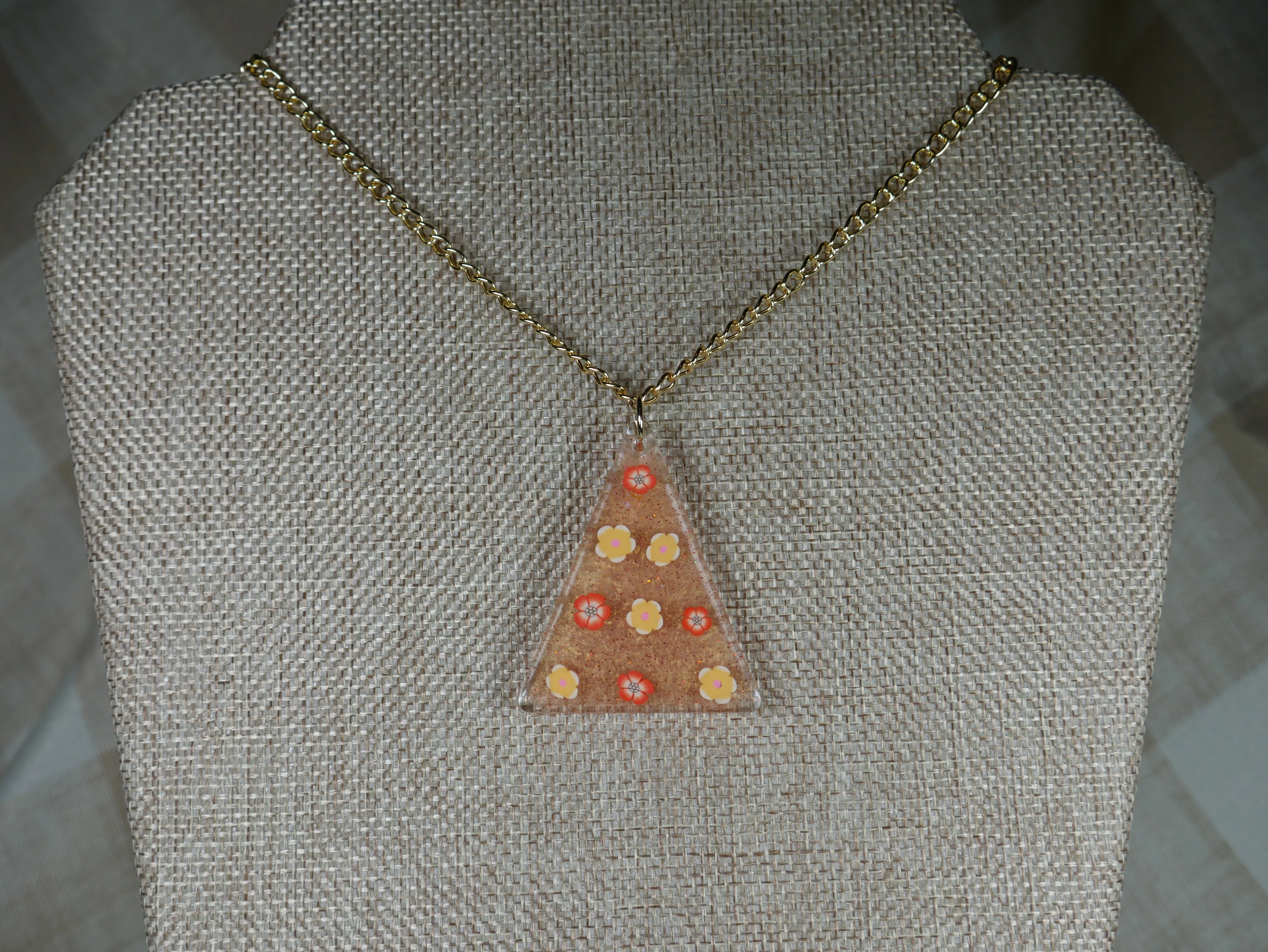 Resin Orange Flower Triangle Pendant Necklace