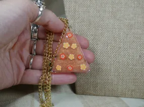 Resin Orange Flower Triangle Pendant Necklace