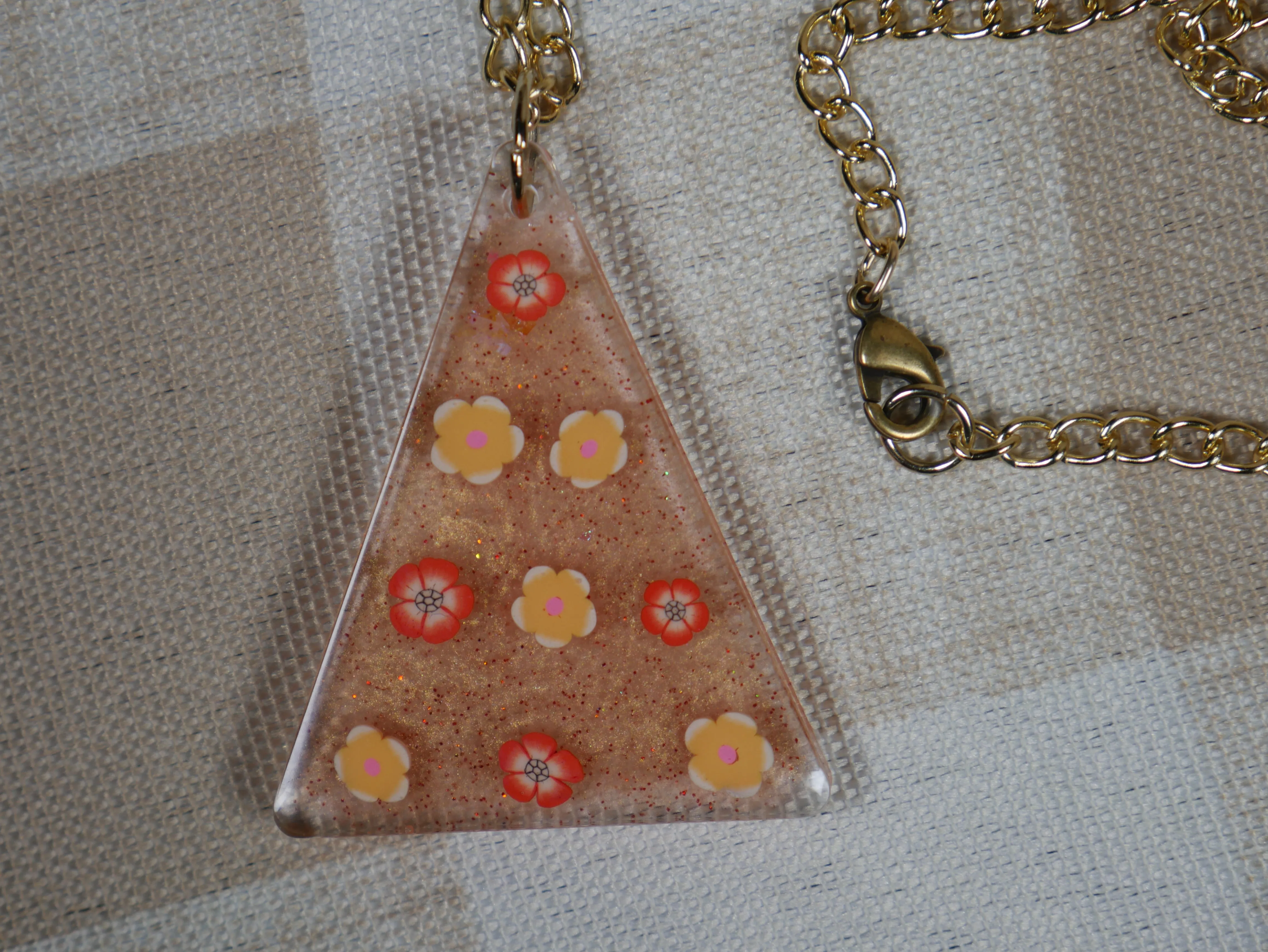 Resin Orange Flower Triangle Pendant Necklace