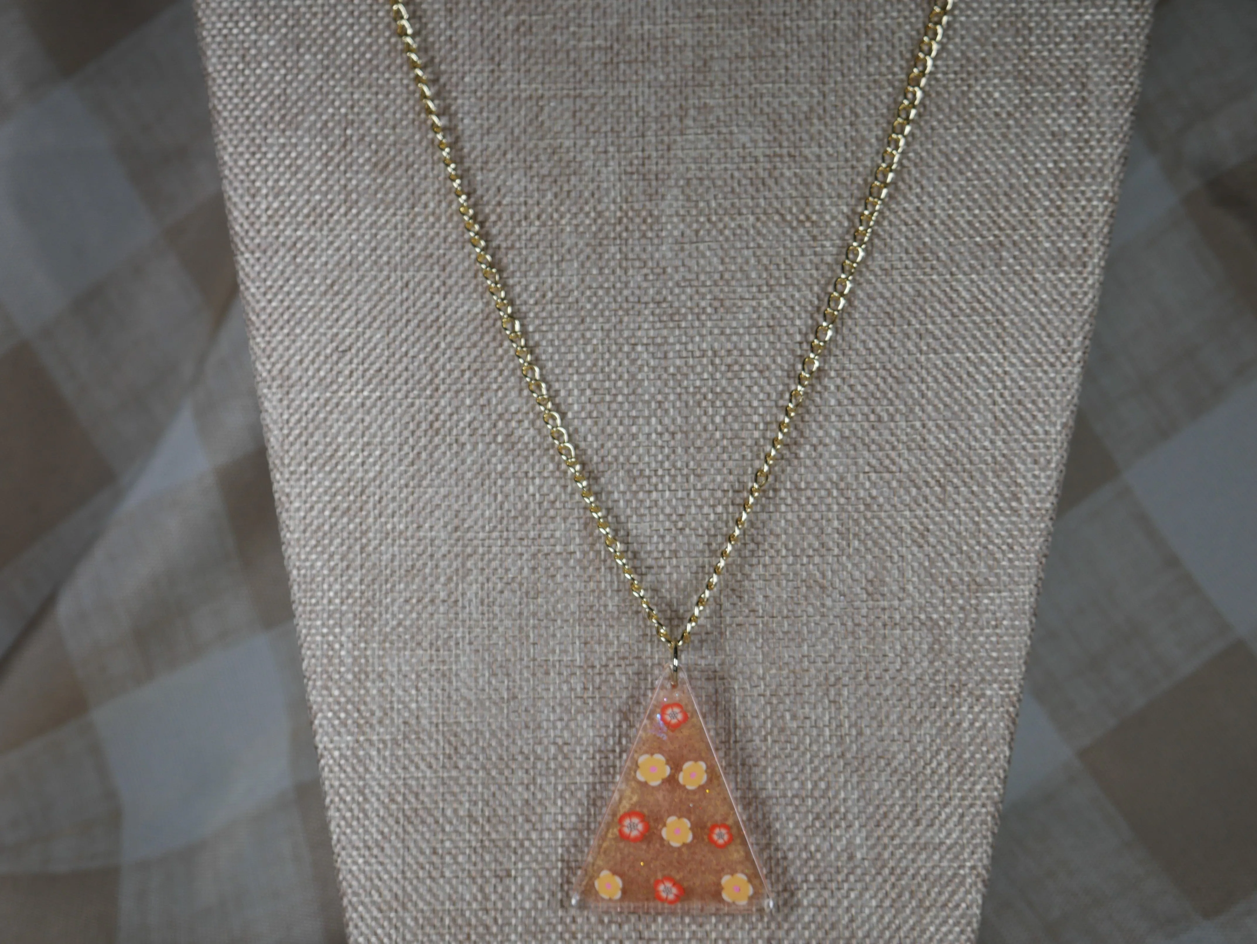 Resin Orange Flower Triangle Pendant Necklace