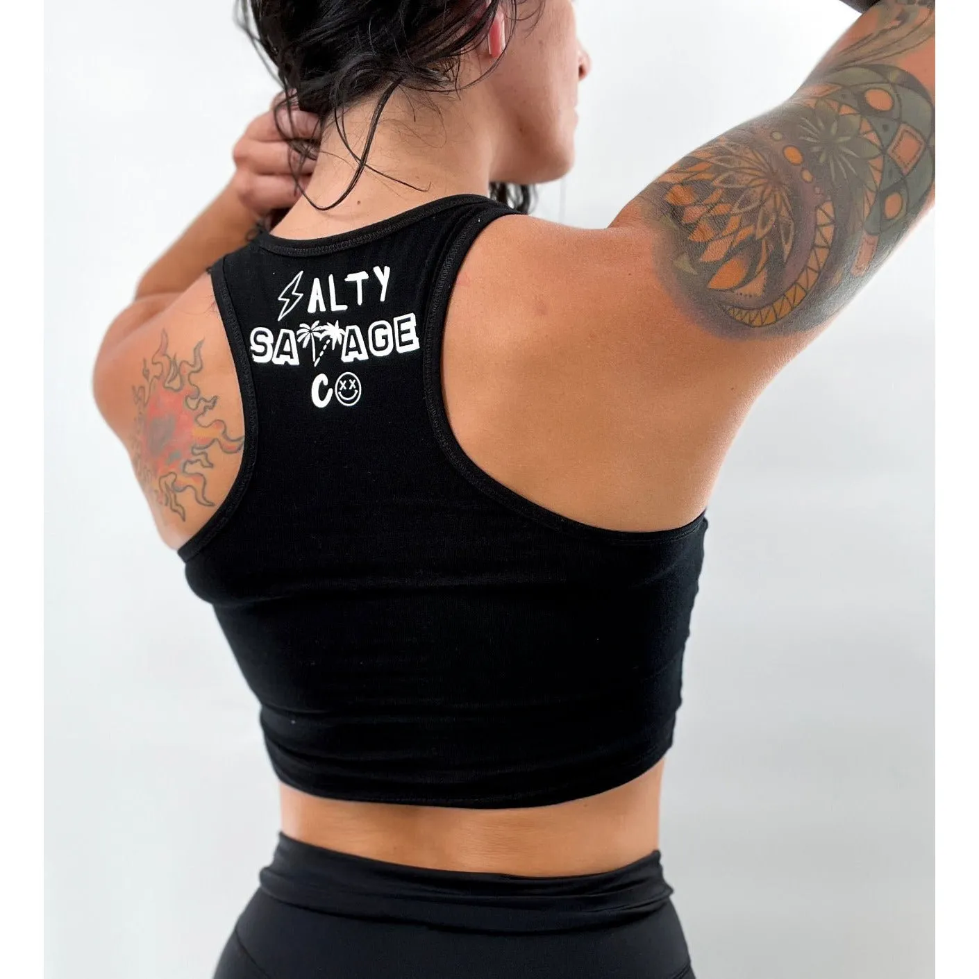 Salty Savage Ladies "Kick Rocks" Cropped Racerback Tank