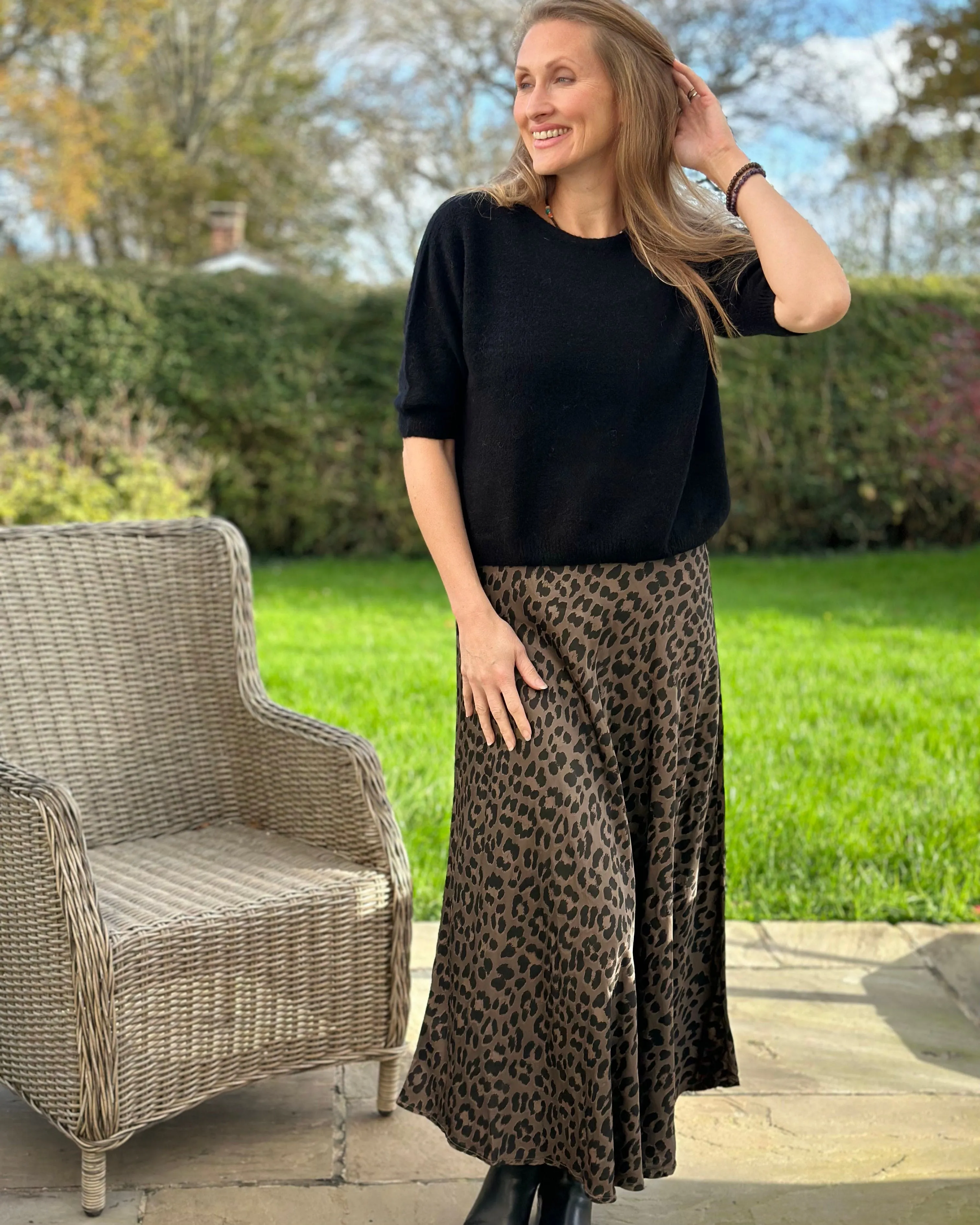 Satin Animal Print Skirt - Latte