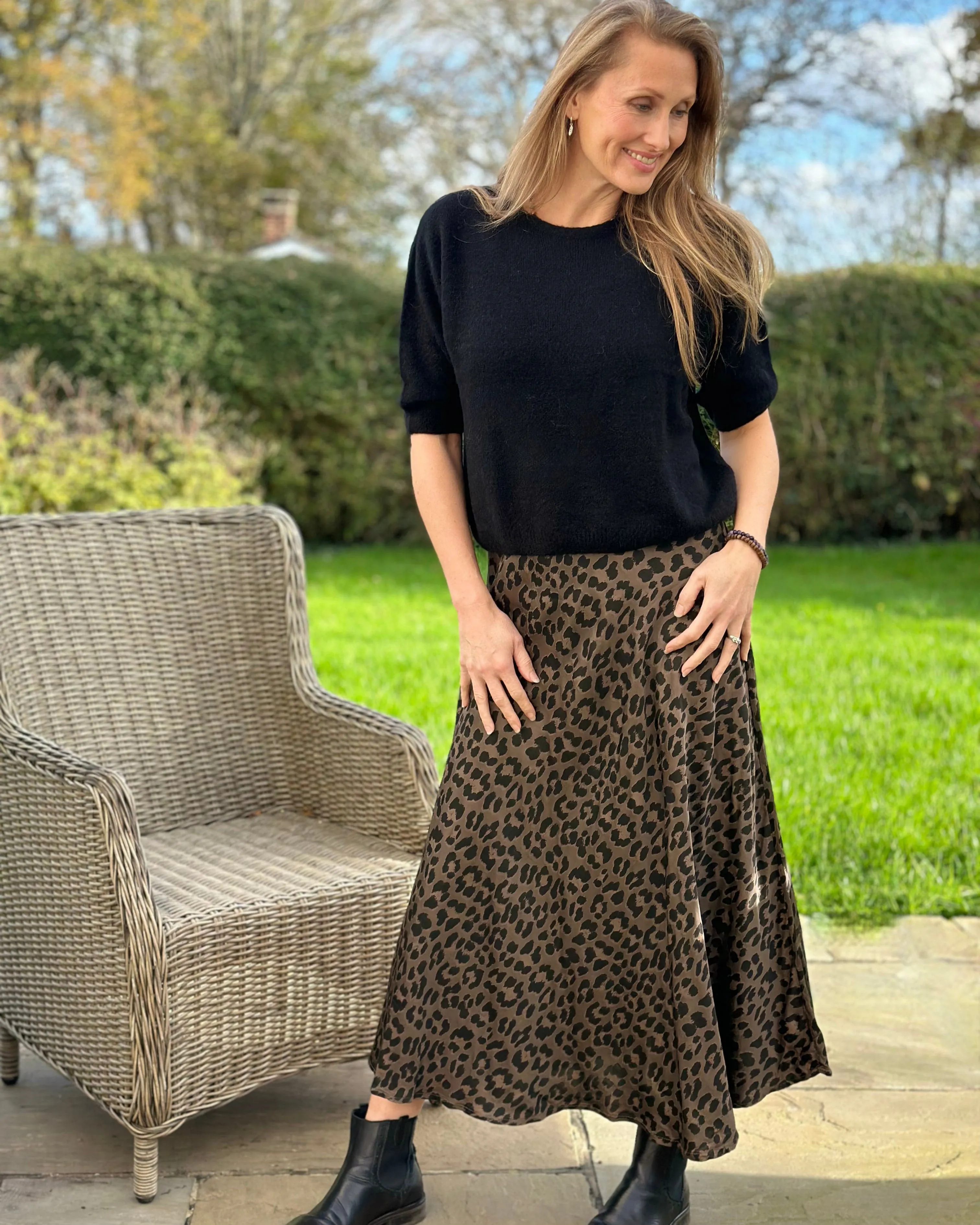 Satin Animal Print Skirt - Latte