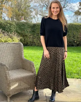 Satin Animal Print Skirt - Latte