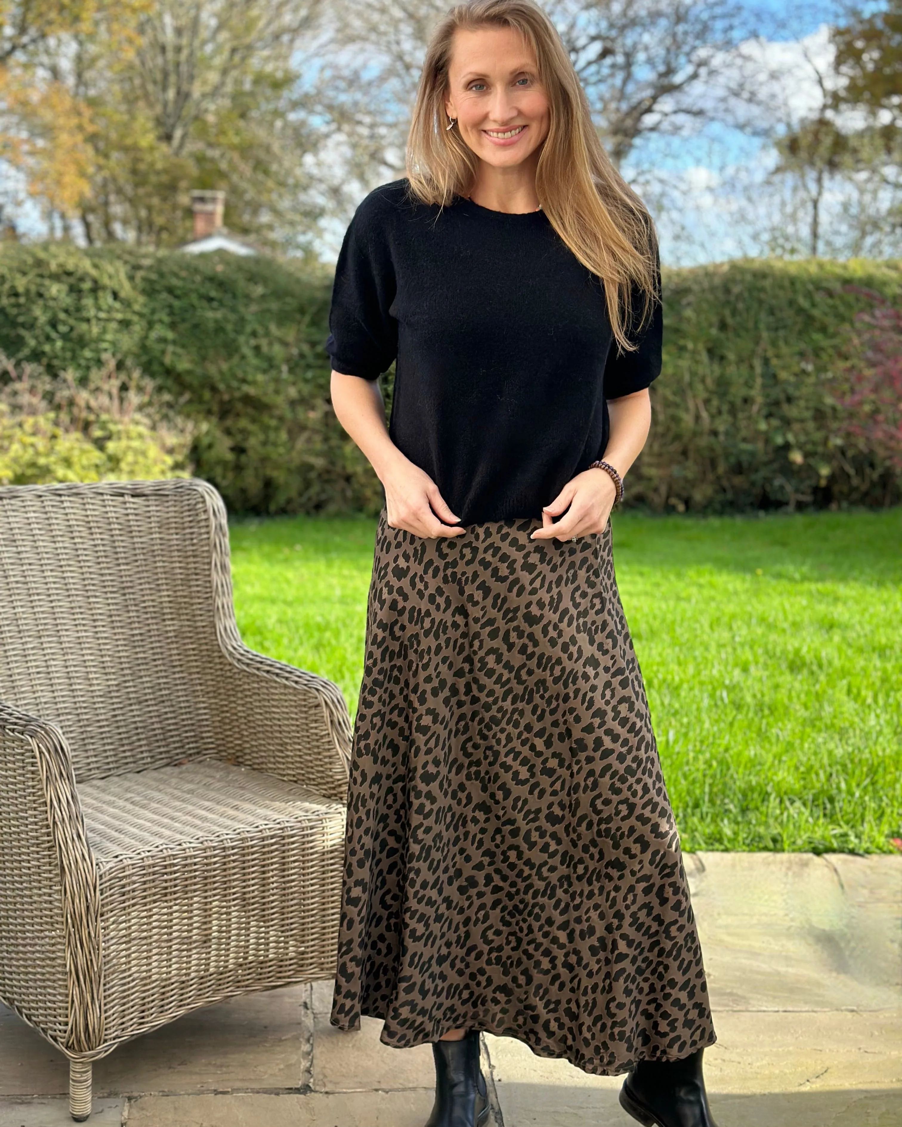 Satin Animal Print Skirt - Latte