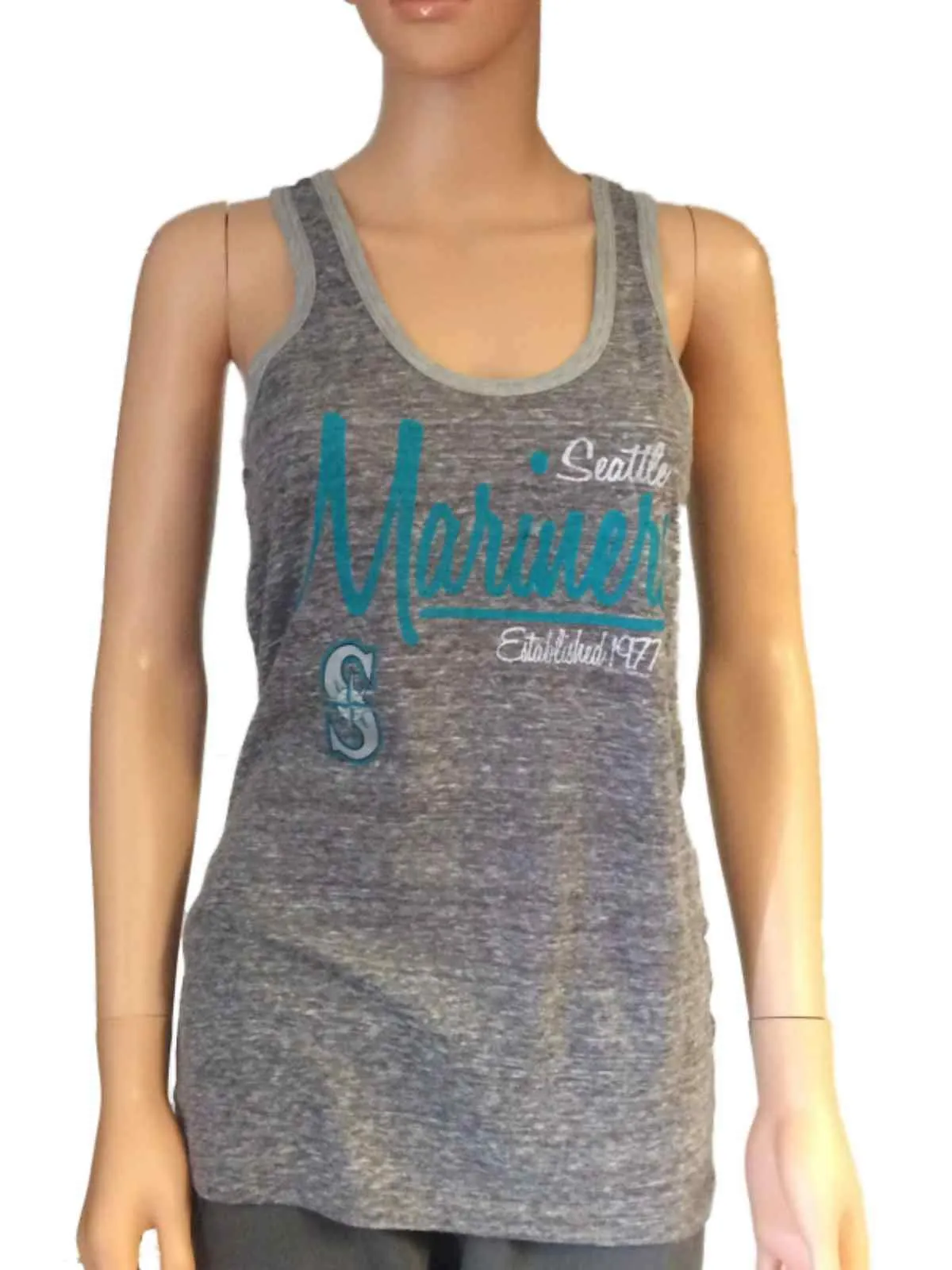 Seattle Mariners SAAG Women Gray Racerback Sleeveless Shadow Tank Top