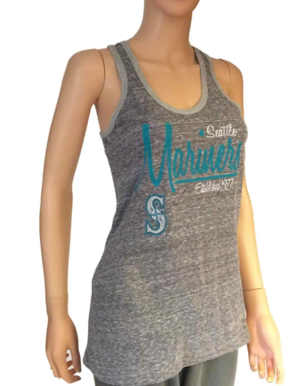 Seattle Mariners SAAG Women Gray Racerback Sleeveless Shadow Tank Top