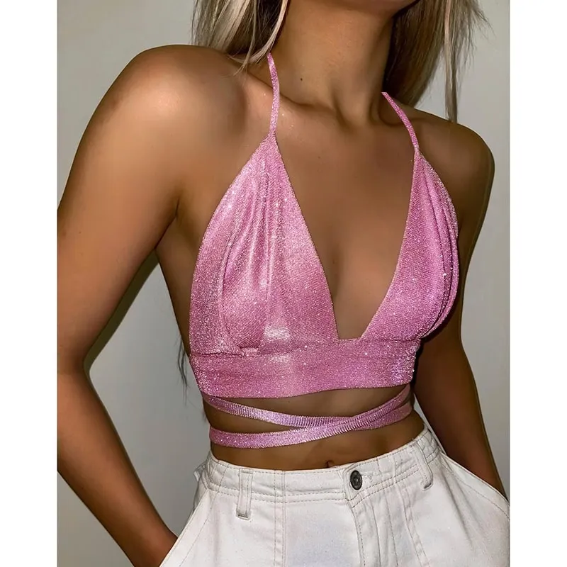 Shimmery Halter Neck Crop Top