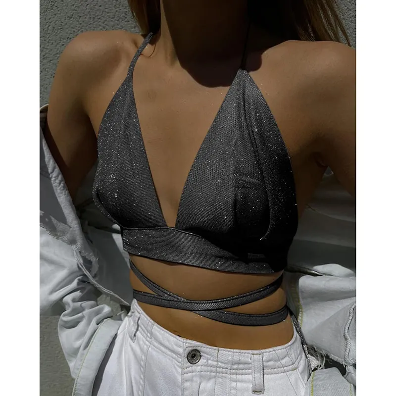 Shimmery Halter Neck Crop Top